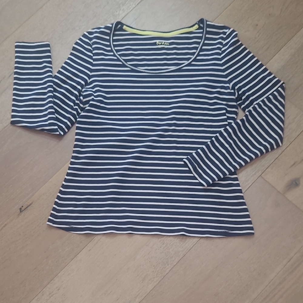 Boden Shirt Women's sz S Essential Blue/White Striped Long Sleeve